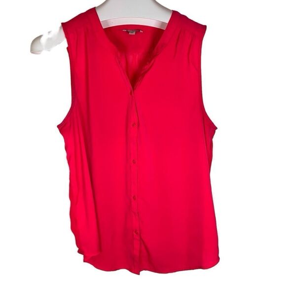 American Eagle Outfitters Womens Button Down Sleeveless Cherry Red Blouse Large - Picture 1 of 8